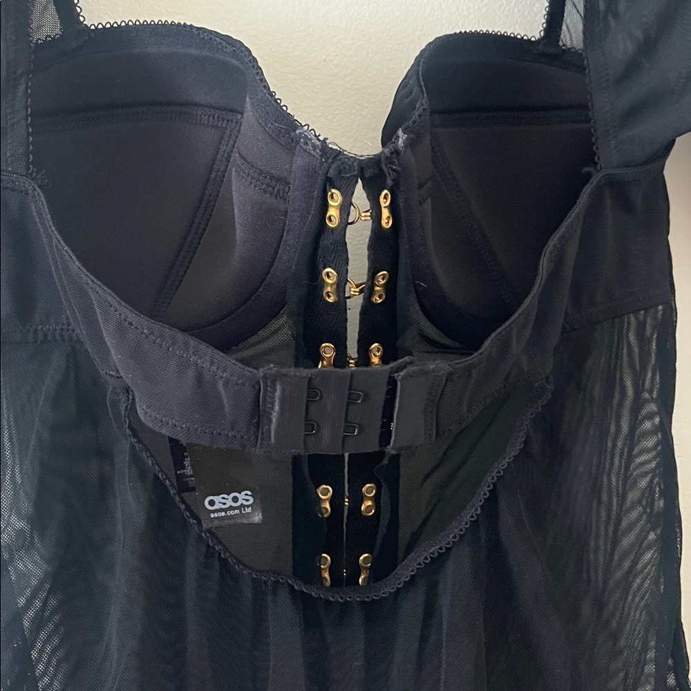 ASOS Sheer Mesh Bodysuit Black Long Sleeve Built In Bra 34B - Picture 4 of 5